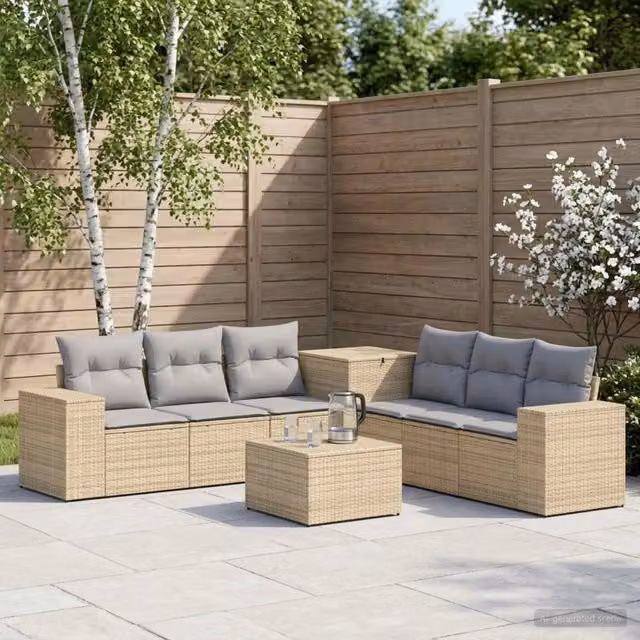 Set di divani 7 pz Beige e Grigio Chiaro 55 x 55 x 69 cm 3448849