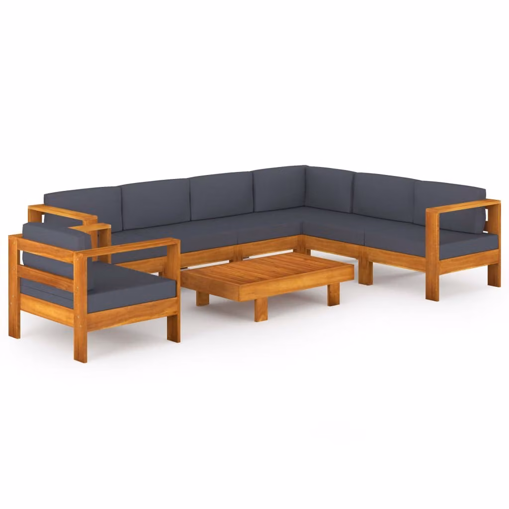 Set Divani Giardino 8 Posti Cuscini Grigi Scuro Massello Acacia