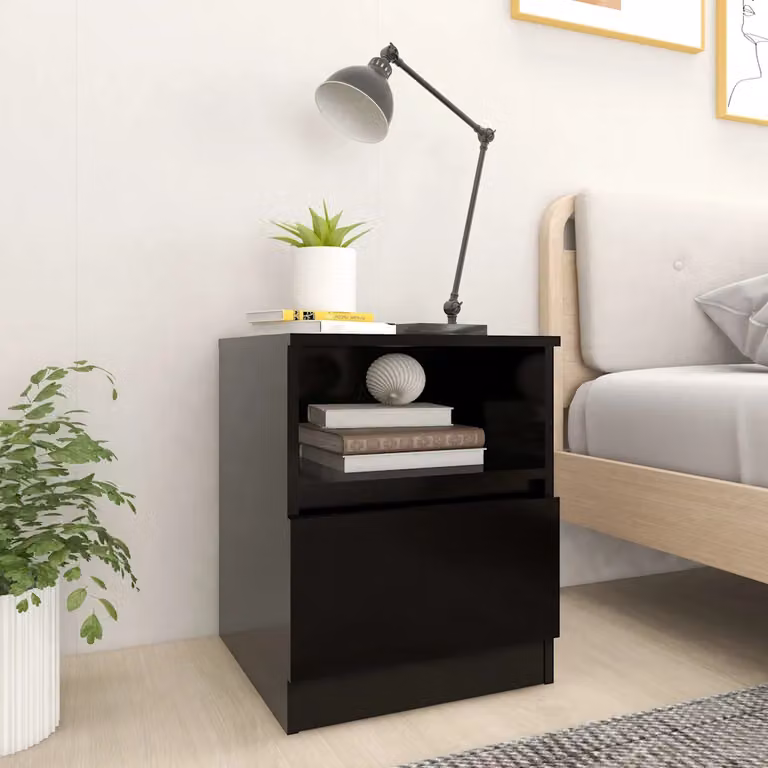 Set di 2 comodini vidaXL neri in legno multistrato per camera da letto, L/P/H: 40 x 40 x 50 cm