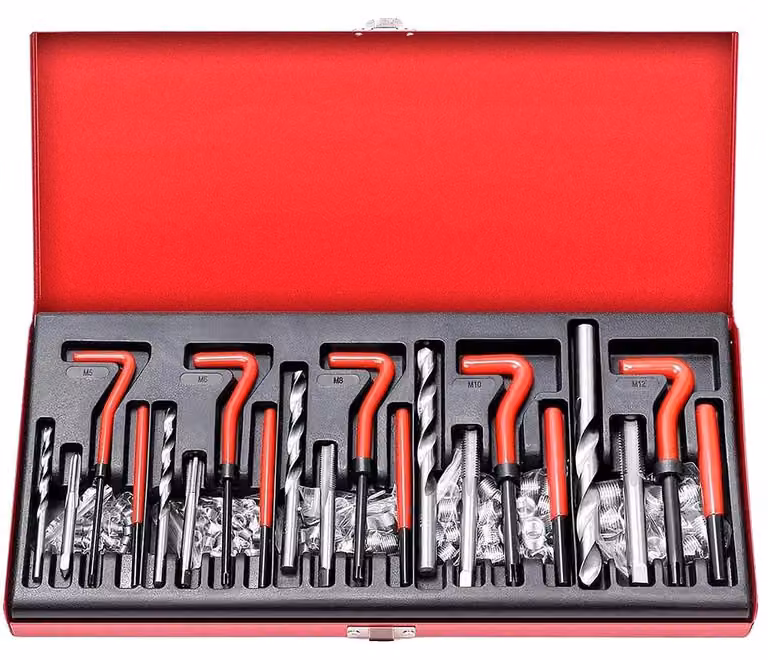 Kit di riparazione filetti, set di utensili da 131 pezzi, compatibile con filetti metrici, 131 pezzi