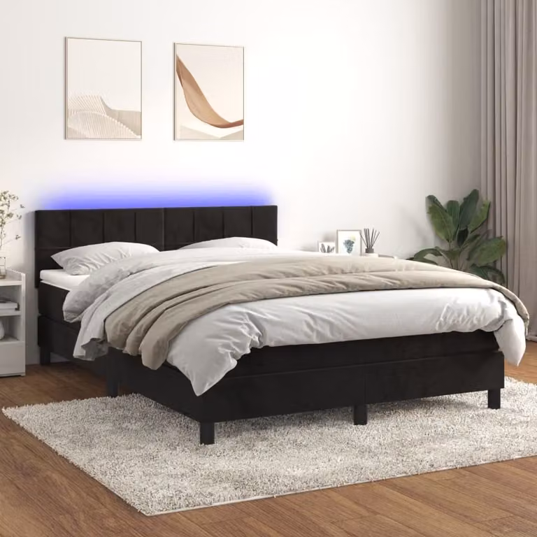 Maison Exclusive - Letto a Molle con Materasso e LED Nero 140x200 cm in Velluto