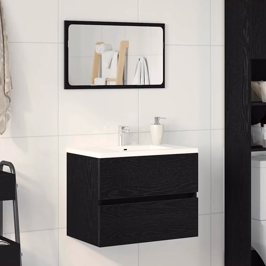 Mobile da bagno vidaXL in stile minimalista, Rovere e Nero, L: 60 cm, P: 38,5 cm, H: 45 cm