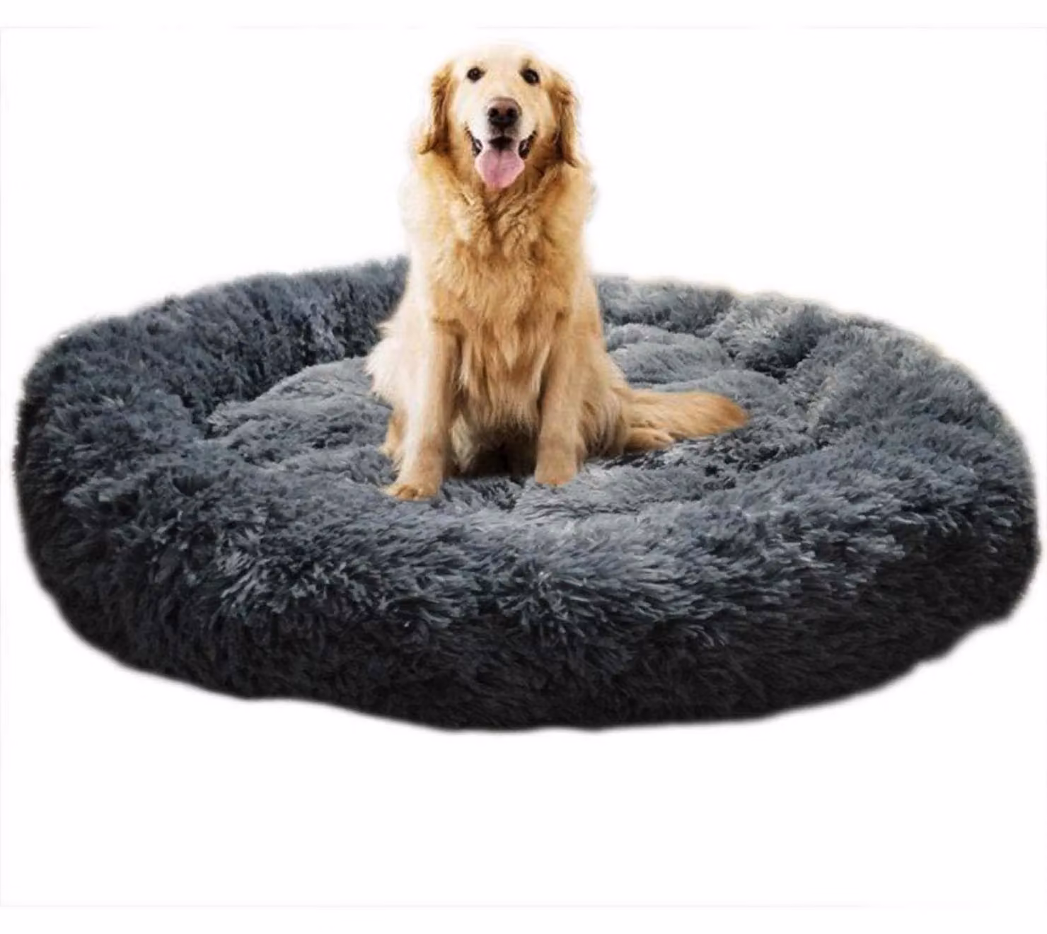 Cuccia per cani, forma a ciambella, in peluche, colore grigio scuro, taglia XXL (120 cm), lavabile e antiscivolo