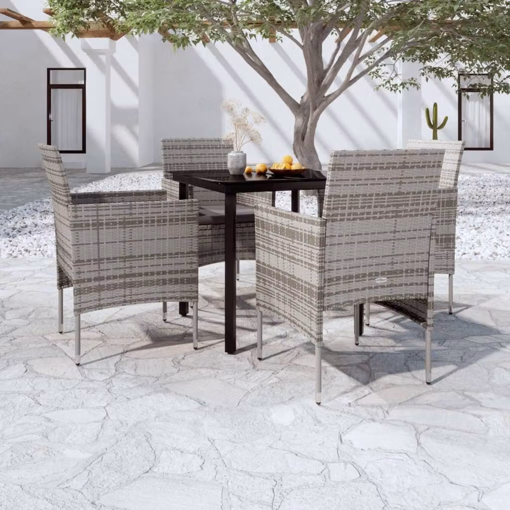 Maison Exclusive - Set da pranzo da giardino a 5 pezzi con cuscini grigi e neri