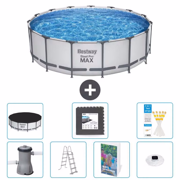 Bestway Steel Pro MAX, piscina in acciaio, forma rotonda - 488x122 cm - composta da 6 parti, modello S608