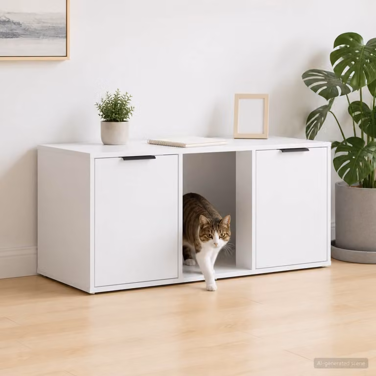 Mobile per gatti vidaXL Bianco in legno ingegnerizzato L 100 x P 49 x H 45 cm