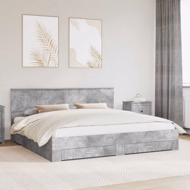 Struttura del letto con cassetto vidaXL in legno ingegnerizzato Grigio Cemento 200 x 200 cm