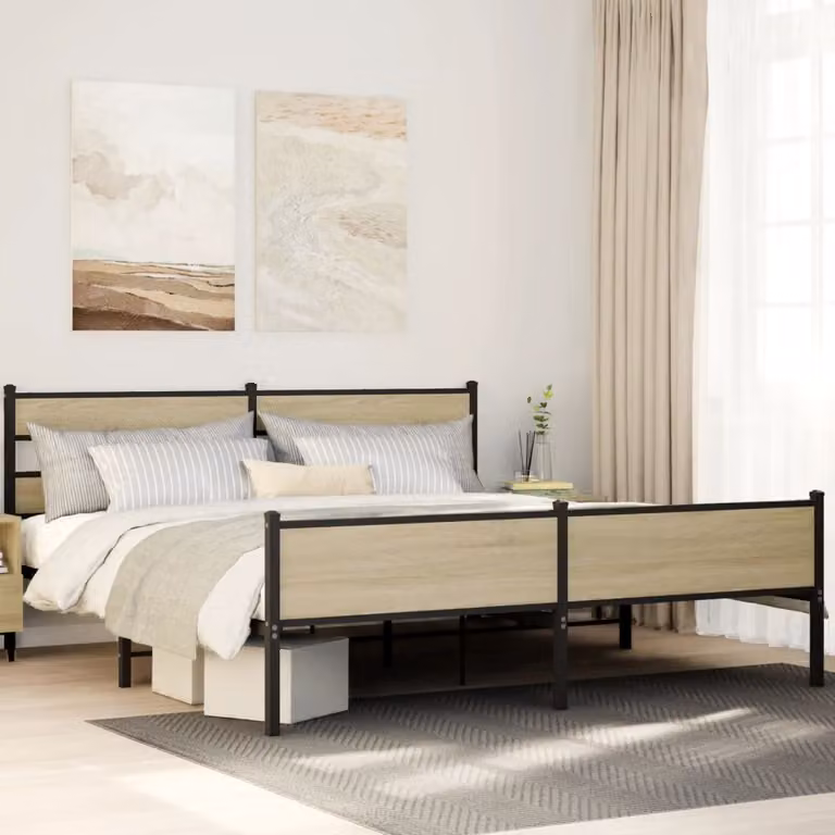 vidaXL Giroletto in Metallo e MDF Colore Marrone L: 193 cm, P: 207 cm, H: 91,5 cm