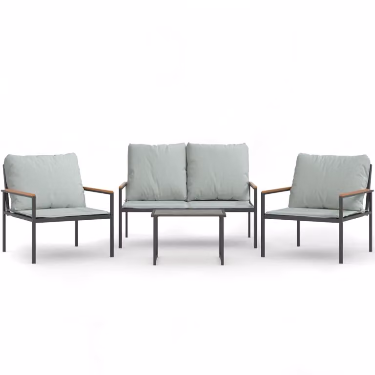 Set Salotto da Giardino 4 pz con Cuscini in Acciaio Antracite