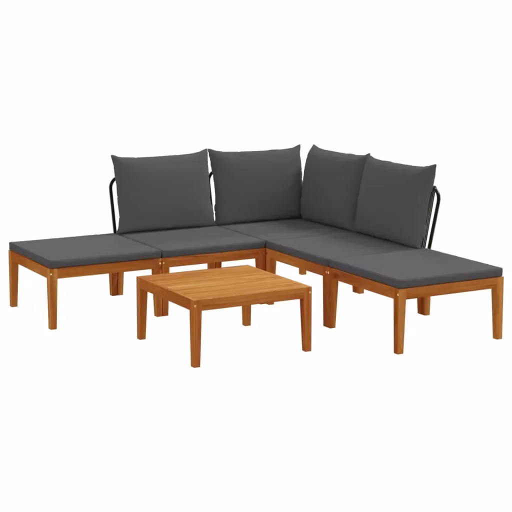 Set da giardino componibile a L vidaXL in legno di acacia con cuscini inclusi, composto da 6 pezzi con divano angolare, tavolino e pouf – 2
