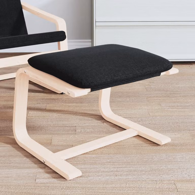 Poggiapiedi vidaXL Nero in Tessuto con Struttura in Legno di Betulla L/P/H: 51 x 41 x 40 cm