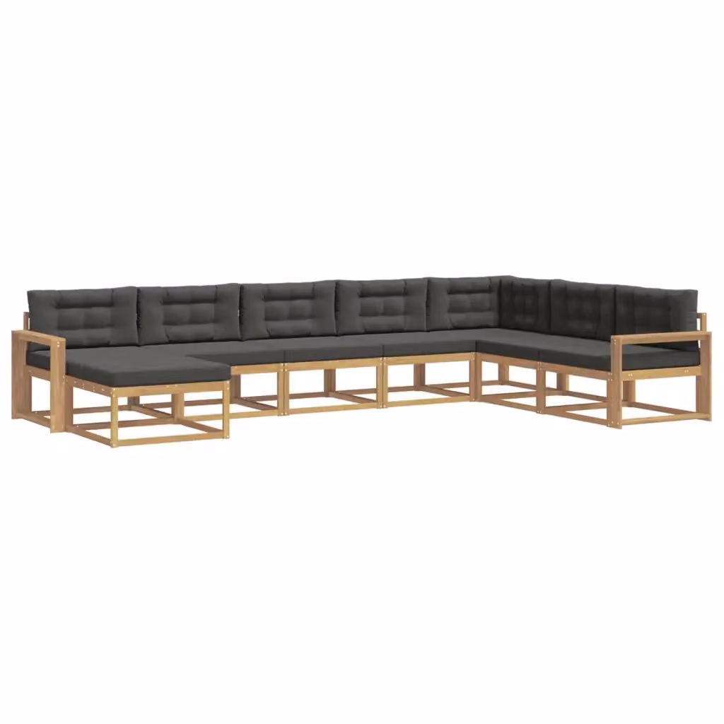 Set di divani da esterno a L vidaXL in legno di acacia con cuscini, Bianco, Antracite e Marrone – 2