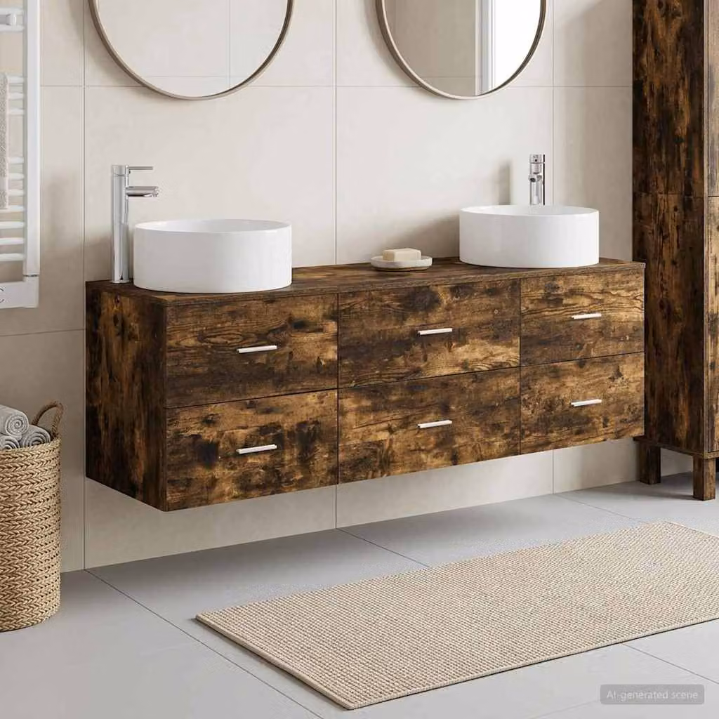 Set di mobili per il bagno moderno vidaXL in legno 3 pezzi, colore rovere e argento, L/P/H: 161.5 x 39.9 x 80.0 cm