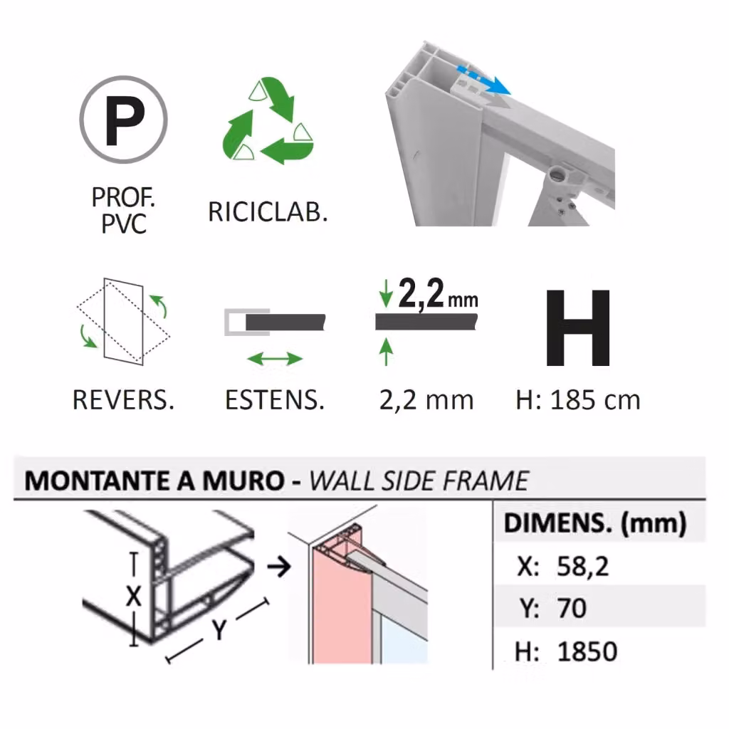 Parete doccia Walk-in Beatrix FORTE in acrilico bianco con motivo decorativo, L: 110 cm, H: 190 cm – 2