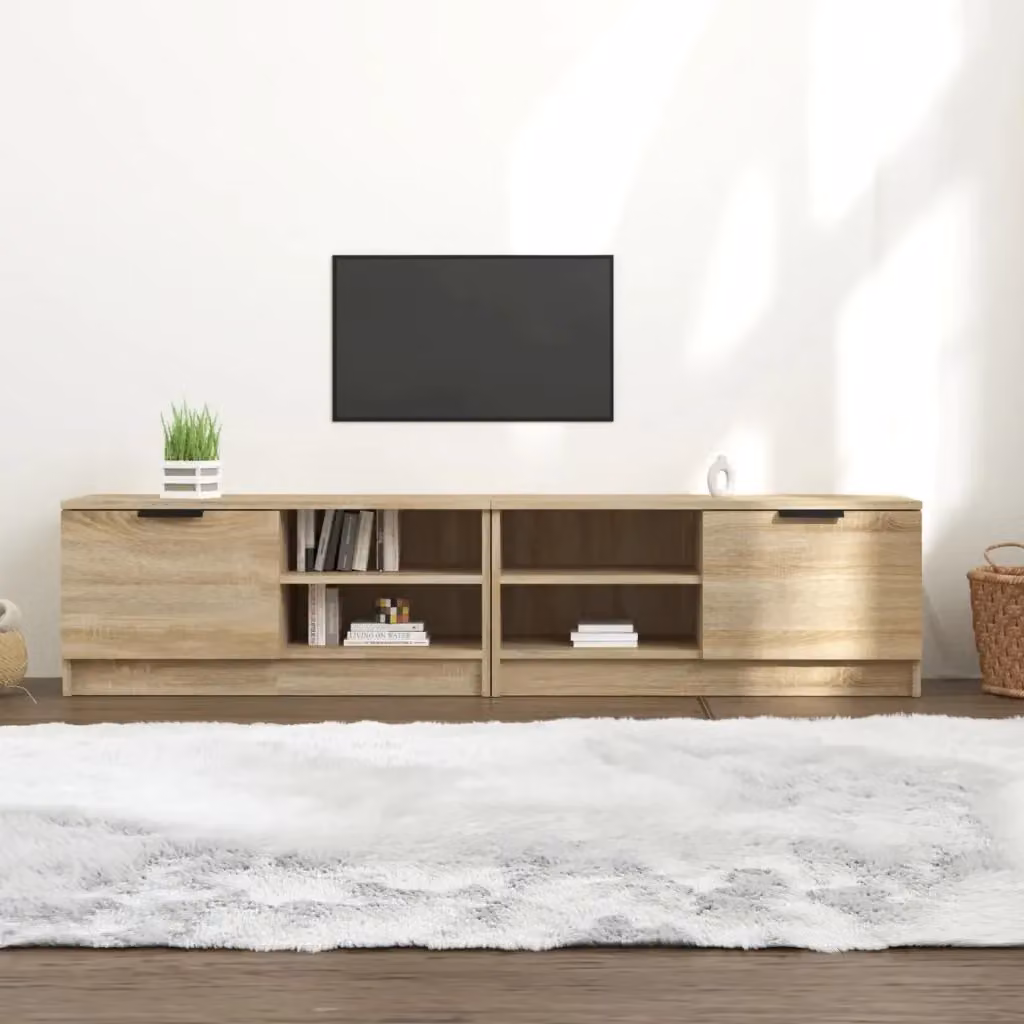 Set di 2 Mobili TV Moderni in Legno Multistrato Rovere Sonoma Beige L 80 x P 35 x H 36,5 cm – 2