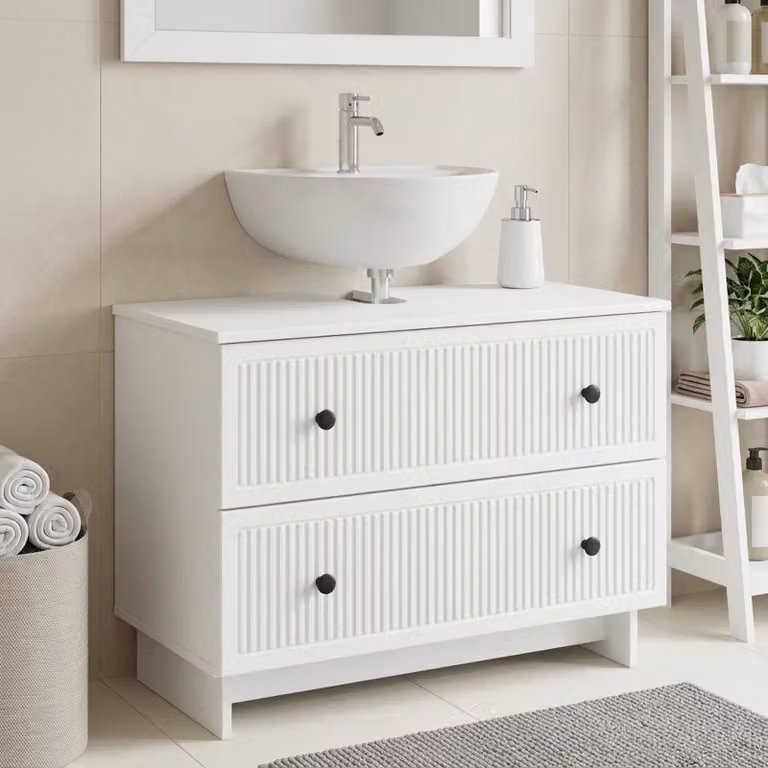 Armadio per lavabo da bagno moderno vidaXL bianco con cassetti e ante L: 82 cm, P: 41 cm, H: 59 cm
