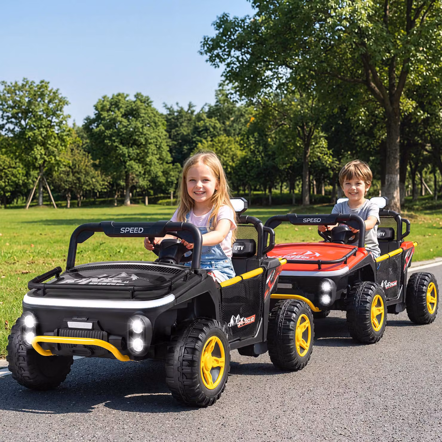 Veicolo elettrico Costway a 2 posti con telecomando, luci, musica e spazio di stoccaggio, Nero