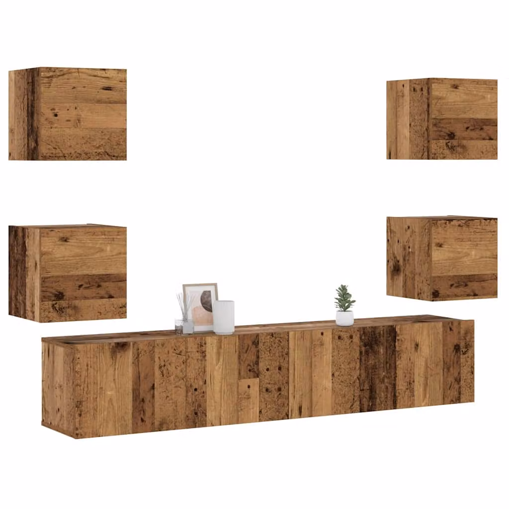 Set di 6 mobili TV da parete vidaXL in legno multistrato e MDF, stile moderno, colore marrone opaco