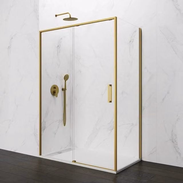 Box doccia angolare DUCHA TWENTY rettangolare con vetro trasparente e finitura oro L 175 x P 70 cm