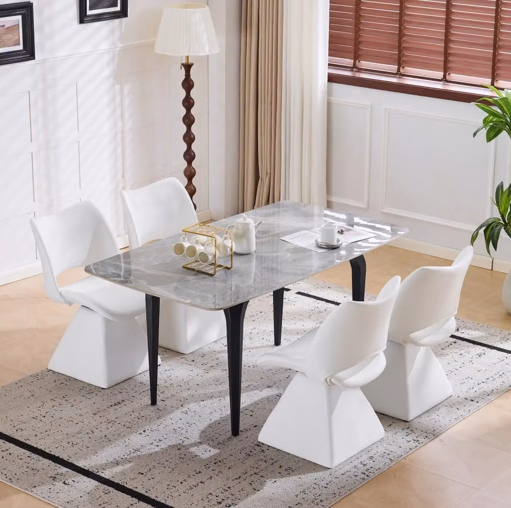 Sedia da pranzo girevole MODFU bianca con schienale ergonomico e rivestimento in similpelle – 2
