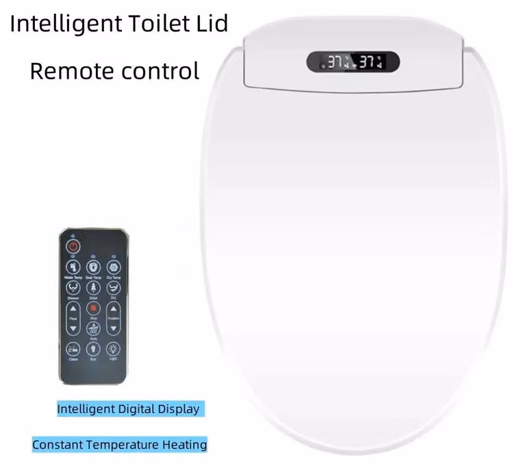 Sedile per WC elettronico - Telecomando - Riscaldamento dell'acqua per la pulizia - Asciugatura ad aria calda - Chiusura ammortizzata - Design aperto nella parte anteriore - 480 mm - Bianco