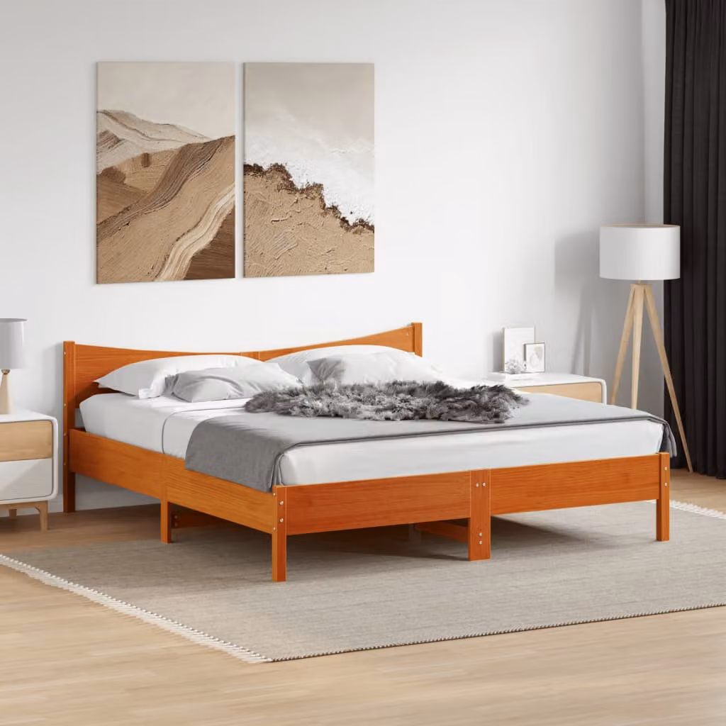 vidaXL Giroletto in legno di pino marrone cera con doghe piatte L/P: 180 x 200 cm