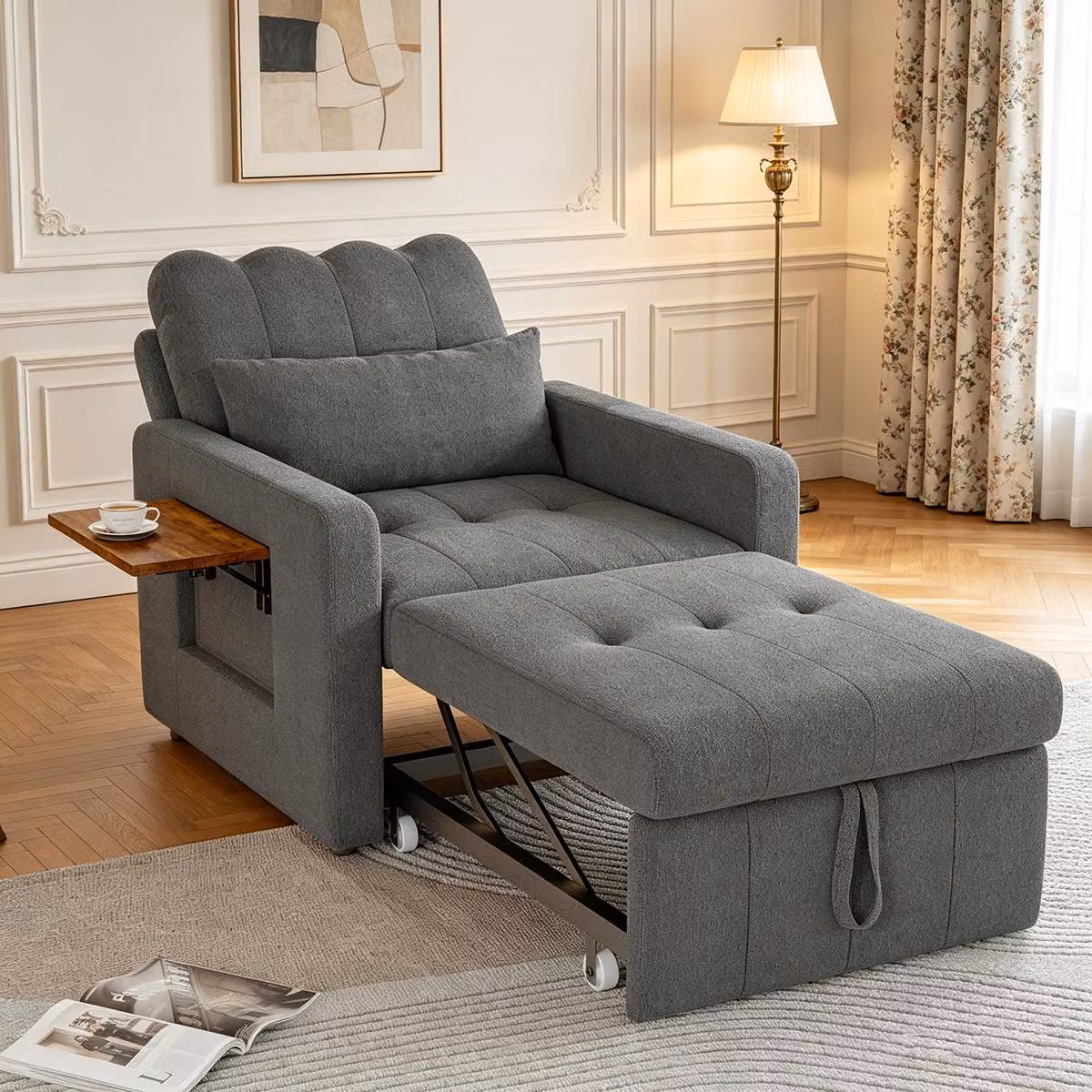 INONEFT, poltrona reclinabile 3 in 1, divano letto, poltrona trasformabile in letto con funzione letto. Schienale estendibile e regolabile. Poltrona con funzione letto, colore grigio
