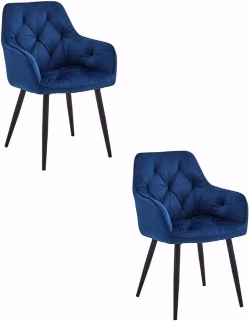 Set di 2 sedie Jork in velluto blu scuro e gambe nere