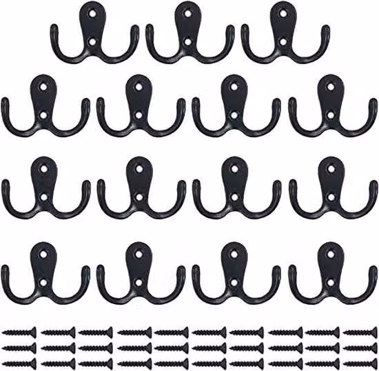 Set di 15 ganci da parete in metallo, colore nero - Per giacche, sciarpe, borse e altro ancora