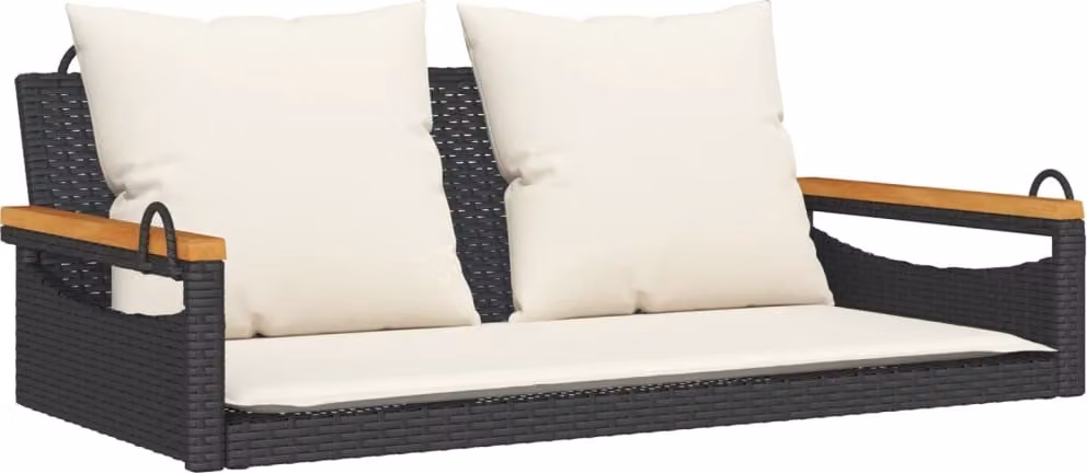 Panchina a Dondolo con Cuscini Nera 109x62x40 cm in Polyrattan