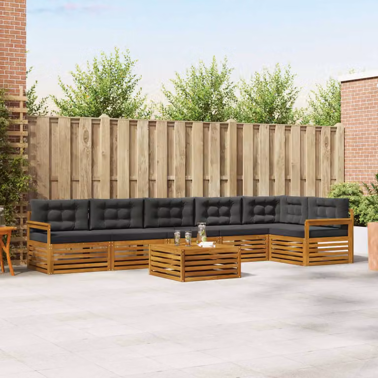 Set di divani da esterno moderno vidaXL in legno di acacia, 7 pezzi, Naturale e Antracite