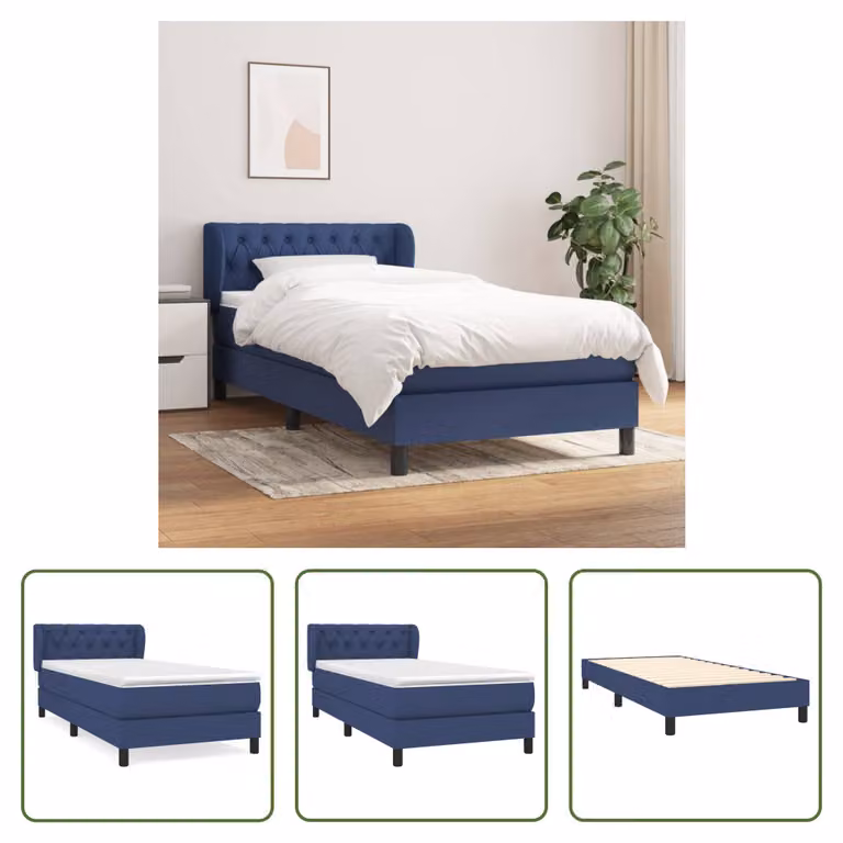 The Living Store Letto a molle con materasso Blu 80x200 cm in tessuto