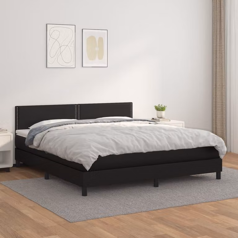 The Living Store Letto a molle con materasso nero 180x200 cm in Pelle finta