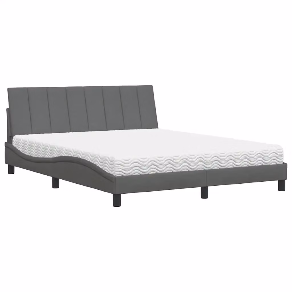 Letto con Materasso Hanko vidaXL in Tessuto Grigio e Bianco L/P/H: 160 x 200 x 74,5 cm – 2
