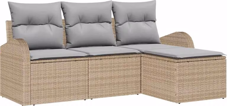 Set Divano da Giardino Beige polyrattan