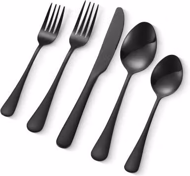 Set di posate VEVOR in acciaio inossidabile nero, 30 pezzi per 8 persone, composto da coltelli, forchette e cucchiai, lavabile in lavastoviglie