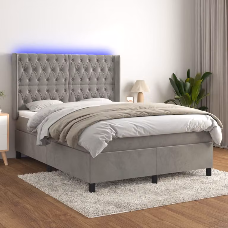 Letto Ibrido vidaXL in Velluto Grigio con Illuminazione LED e Porte USB, L/P/H: 200 x 140 x 128 cm