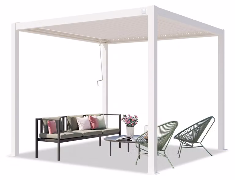 PRIMEYARD Pergola 3x3 m montanti in alluminio bianco con tetto a doghe in acciaio gazebo da giardino