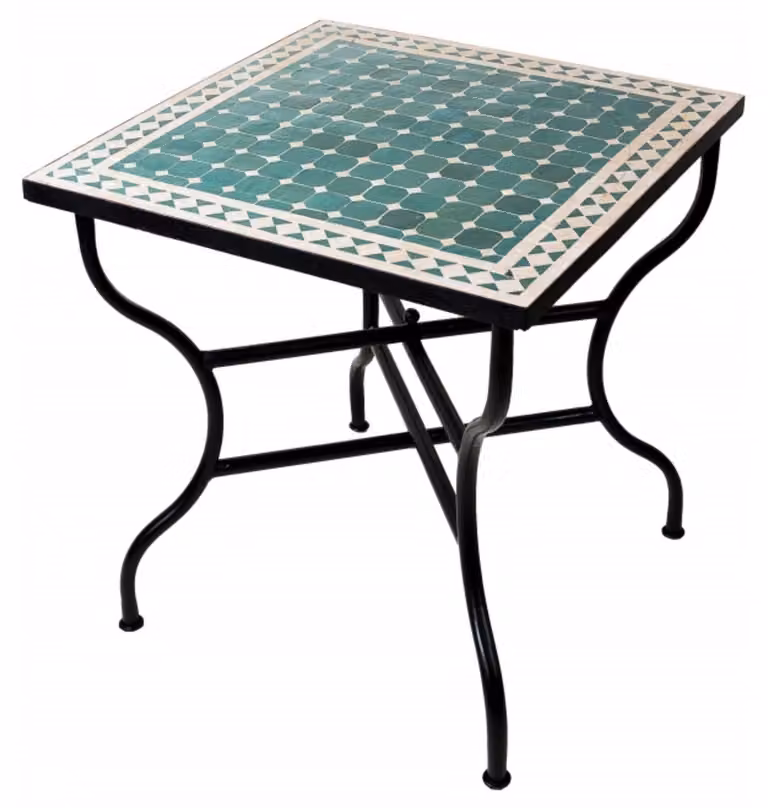 ORIGINALE Tavolo da giardino a mosaico marocchino 70x70cm grande quadrato pieghevole | Tavolo da pranzo quadrato pieghevole a mosaico Mediterraneo | come tavolo pieghevole per balcone o giardino | Marrakech verde natura 70x70cm