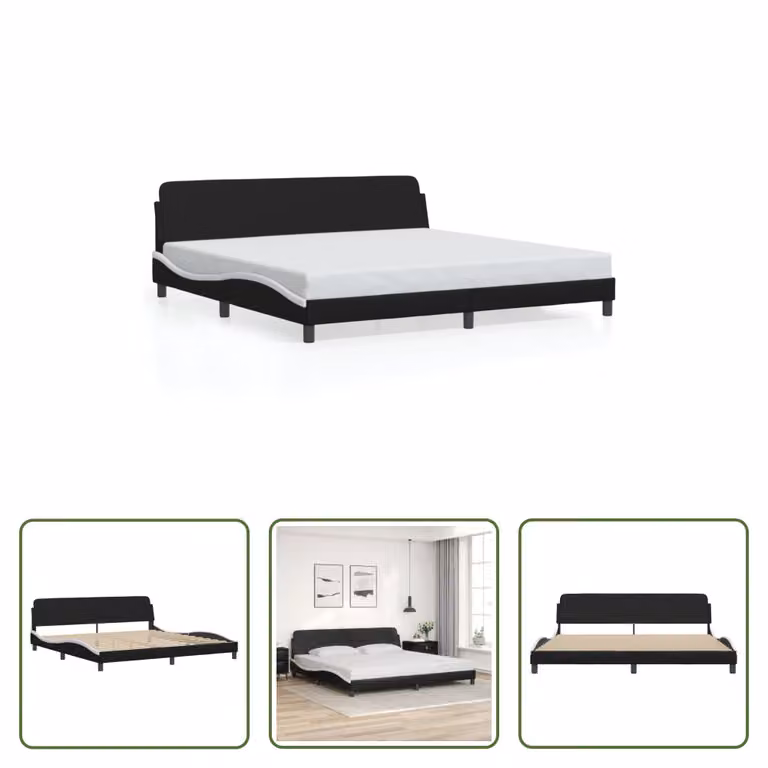 The Living Store Giroletto con testiera bianco e nero 200x200 cm in ecopelle