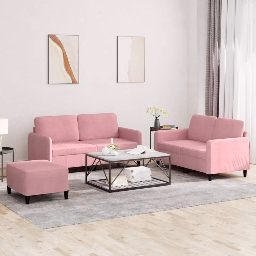 Maison Exclusive - Set divano 3 pezzi in velluto rosa