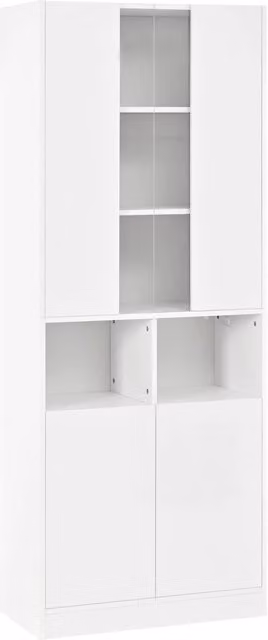 Armadio contenitore moderno bianco con ante in vetro, illuminazione LED integrata e ripiani regolabili, L: 70 cm, P: 35 cm, H: 180 cm