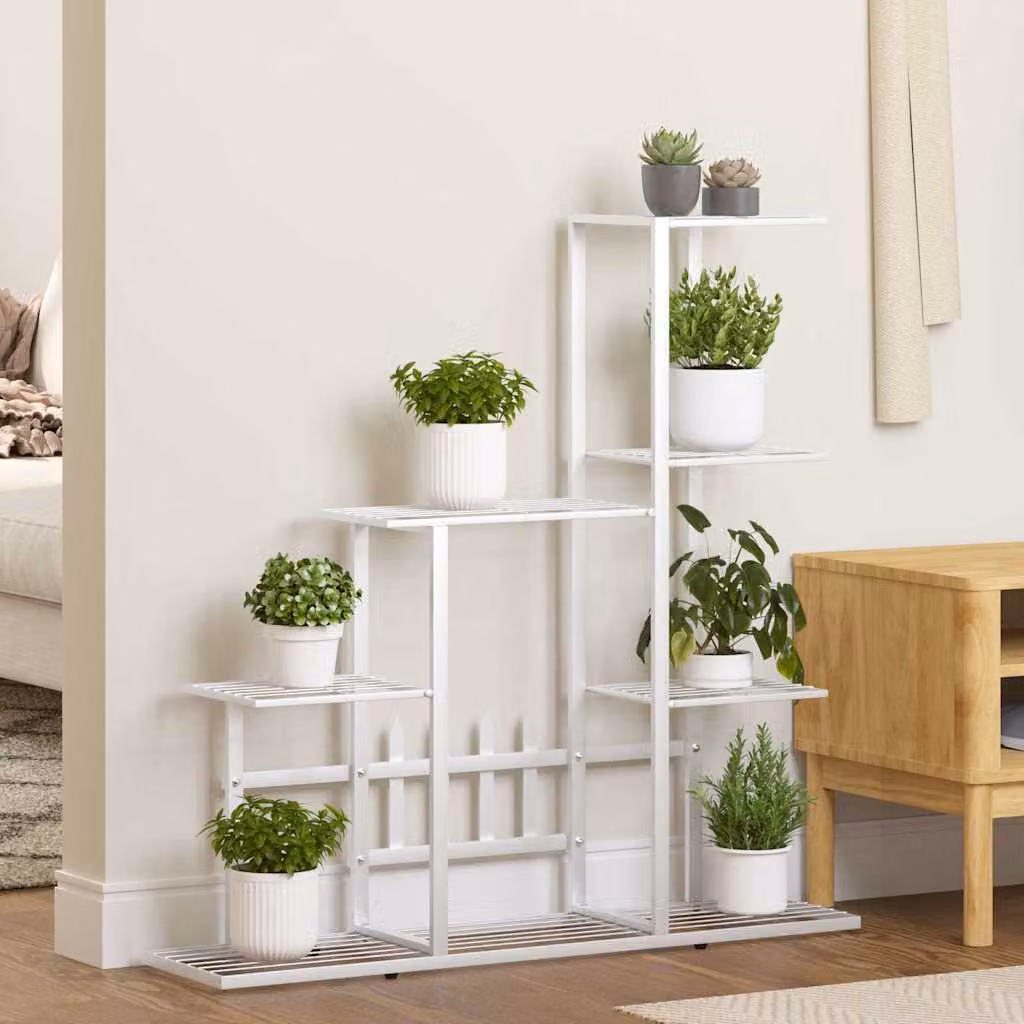 vidaXL Portapiante in Metallo Bianco con Finitura Lucida L: 94,5 cm, P: 25 cm, H: 88 cm