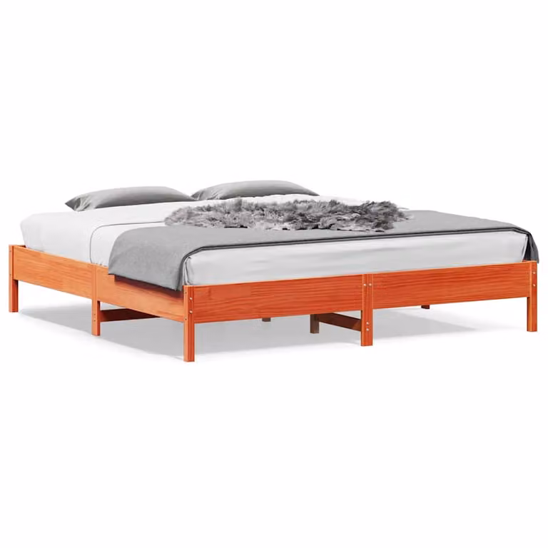 Letto in legno di pino vidaXL color marrone cera con doghe fisse, dimensioni 180x200 cm
