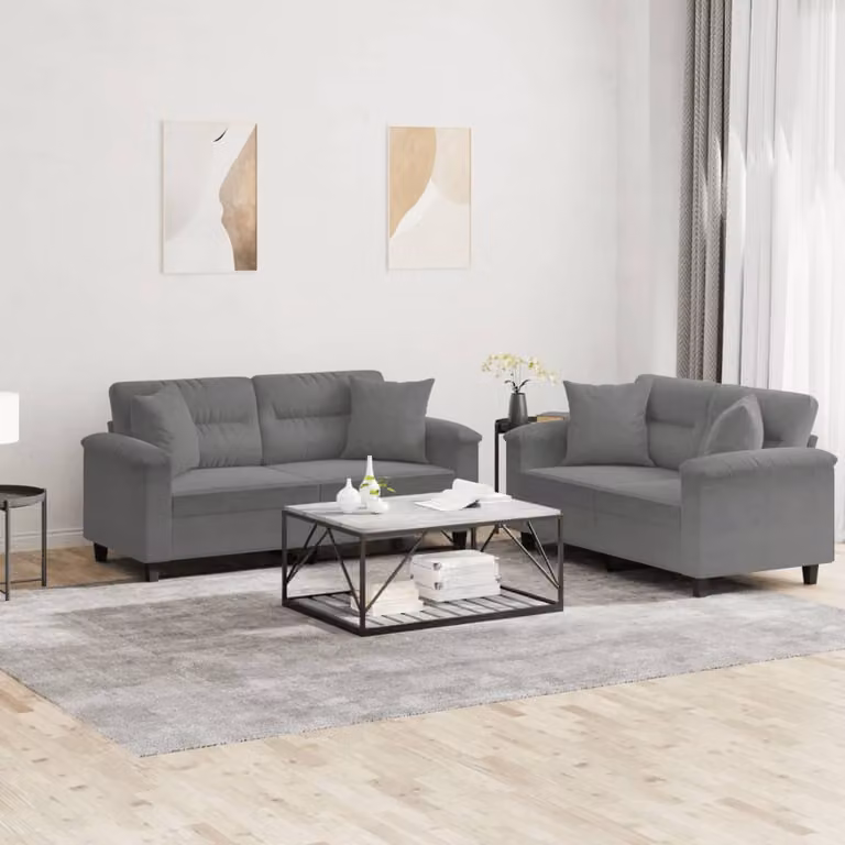 Set di 2 divani vidaXL in microfibra grigio con cuscini per il tuo soggiorno