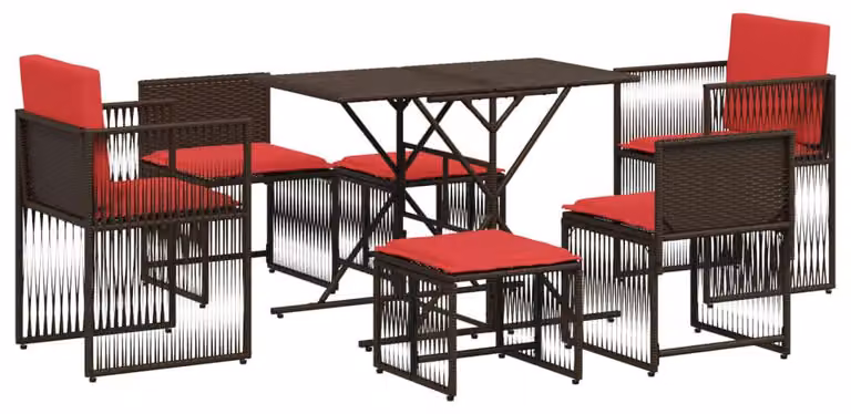 Set da pranzo da giardino composto da 7 pezzi, con cuscini, in rattan sintetico marrone
