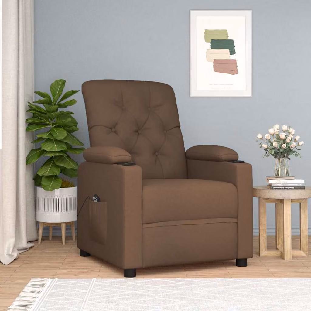 Poltrona elettrica reclinabile vidaXL in tessuto marrone con struttura in legno e metallo