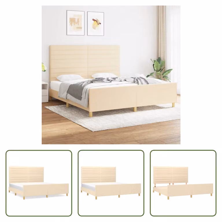 The Living Store Struttura letto con testiera crema 180x200 cm in tessuto