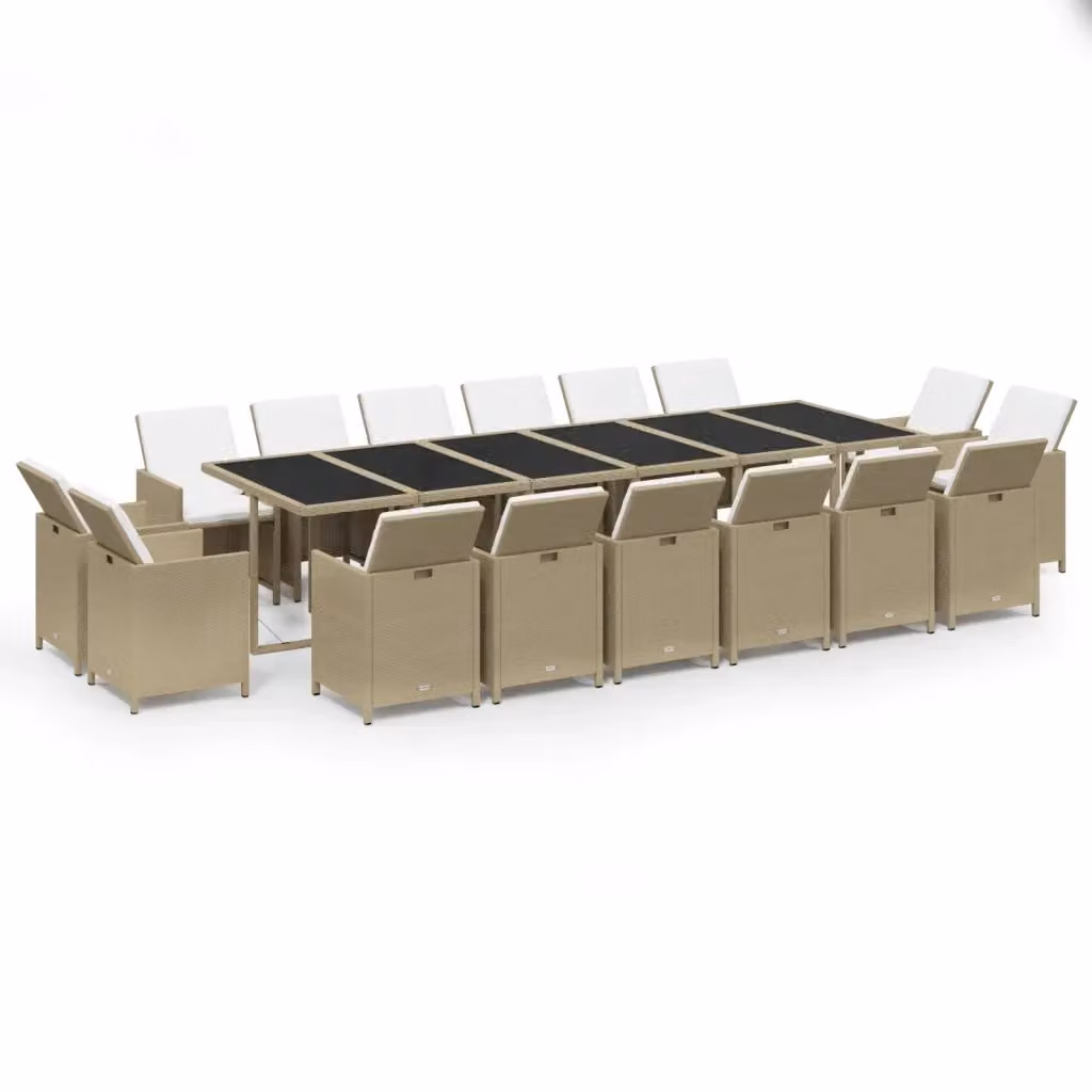 Set da Pranzo da Giardino 17 Pezzi vidaXL in Polyrattan Beige con Cuscini e Tavolo in Vetro – 2