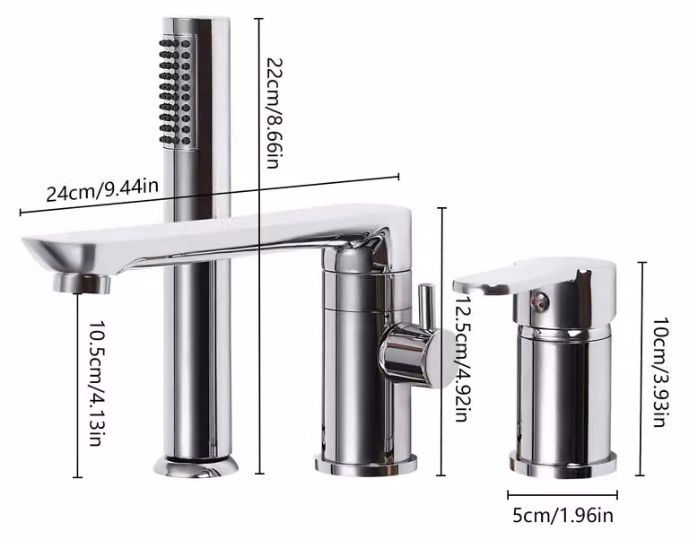 Kit doccia per vasca - 3 pezzi - Doccetta - Acciaio inossidabile - Argento - Da montare